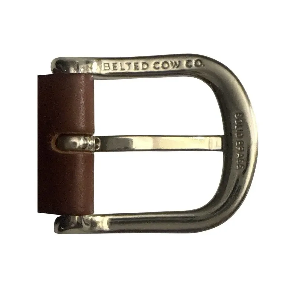 TheBelted Cow Co. Maine Palm Tree Ribbon Belt Leather Brass Buckle 36/40
